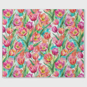 Levendig Roze Tulp Aquarel Inpakpapier (Vlak)