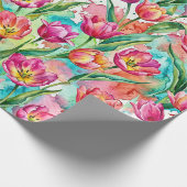 Levendig Roze Tulp Aquarel Inpakpapier (Hoek)
