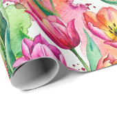 Levendig Roze Tulp Aquarel Inpakpapier (Rol Hoek)
