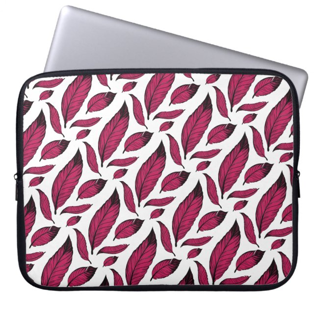 Levendig roze veerpatroon  laptop sleeve (Voorkant)