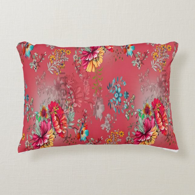 Levendig roze vintage bloempatroon accentkussen accent kussen (Voorkant)