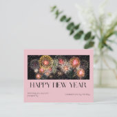 Levendig roze vuurwerk Happy New Year Celebration Feestdagenkaart (Staand voorkant)