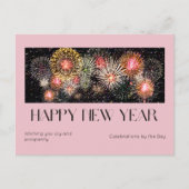 Levendig roze vuurwerk Happy New Year Celebration Feestdagenkaart (Voorkant)