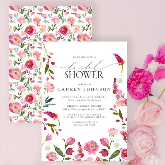 Levendig roze Waterverf Flowers Vrijgezellenfeest Kaart