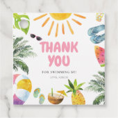 Levendig roze zwembad feest bedankjes labels (Voorkant)