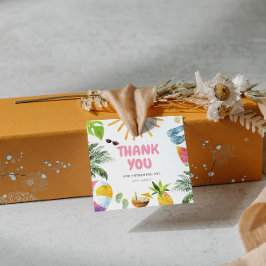 Levendig roze zwembad feest bedankjes labels