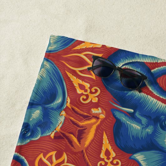 Levendig Safari wandtapijtpatroon - De Witte Lotus Strandlaken (In situ)