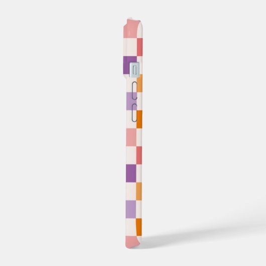 Levendig schaakbordpatroon iPhone 15 case (Linkerkant)