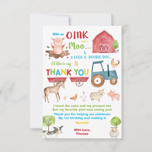 Levendig Schattige Barnyard Farm Animals Verjaarda Bedankkaart (Voorkant)