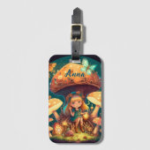 Levendig schattige elven spelen onder paddenstoele bagagelabel (Voorkant (verticaal))