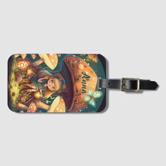 Levendig schattige elven spelen onder paddenstoele bagagelabel (Voorkant (horizontaal))