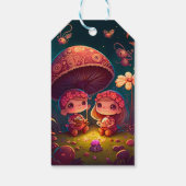 Levendig schattige elven spelen onder paddenstoele cadeaulabel (Achterkant)