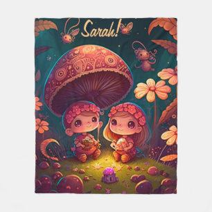 Levendig schattige elven spelen onder paddenstoele fleece deken