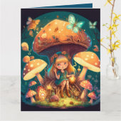 Levendig schattige elven spelen onder paddenstoele kaart (Gele Bloem)