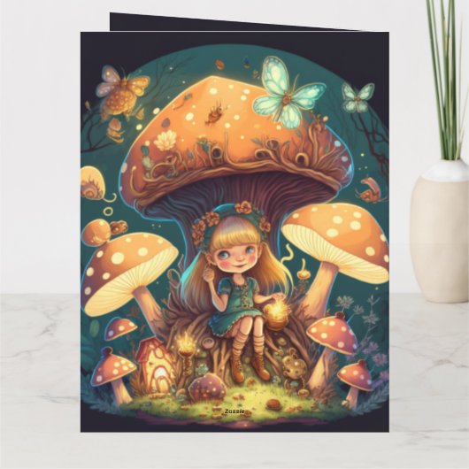 Levendig schattige elven spelen onder paddenstoele kaart (Achterkant)