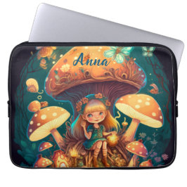 Levendig schattige elven spelen onder paddenstoele laptop sleeve