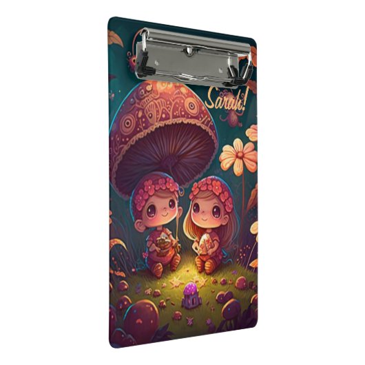 Levendig schattige elven spelen onder paddenstoele mini klembord (Schuin)