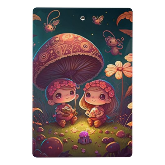 Levendig schattige elven spelen onder paddenstoele mini klembord (Achterkant)