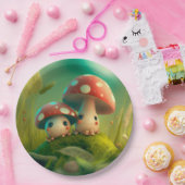 Levendig schattige elven spelen onder paddenstoele papieren bordje (Feest)