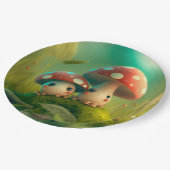 Levendig schattige elven spelen onder paddenstoele papieren bordje (Gekanteld)