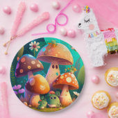 Levendig schattige elven spelen onder paddenstoele papieren bordje (Feest)