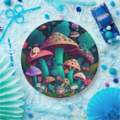 Levendig schattige elven spelen onder paddenstoele papieren bordje (Feest)