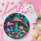 Levendig schattige elven spelen onder paddenstoele papieren bordje (Feest)