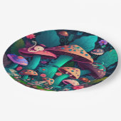 Levendig schattige elven spelen onder paddenstoele papieren bordje (Gekanteld)