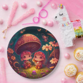 Levendig schattige elven spelen onder paddenstoele papieren bordje (Feest)