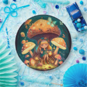 Levendig schattige elven spelen onder paddenstoele papieren bordje (Feest)