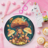 Levendig schattige elven spelen onder paddenstoele papieren bordje (Feest)