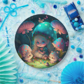 Levendig schattige elven spelen onder paddenstoele papieren bordje (Feest)