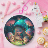 Levendig schattige elven spelen onder paddenstoele papieren bordje (Feest)