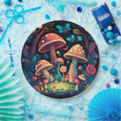 Levendig schattige elven spelen onder paddenstoele papieren bordje (Feest)
