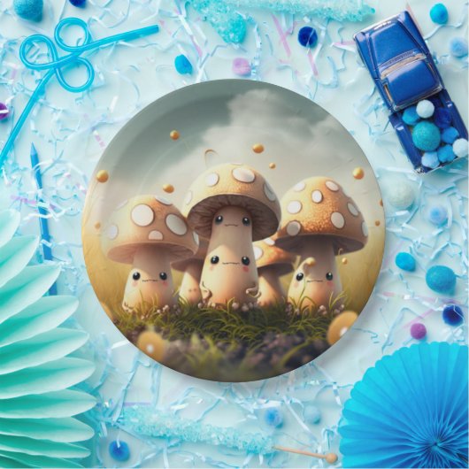 Levendig schattige elven spelen onder paddenstoele papieren bordje (Feest)