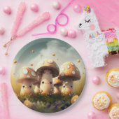 Levendig schattige elven spelen onder paddenstoele papieren bordje (Feest)
