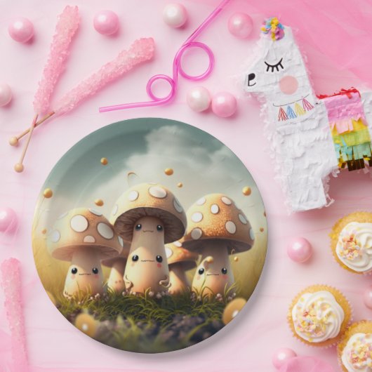 Levendig schattige elven spelen onder paddenstoele papieren bordje (Feest)