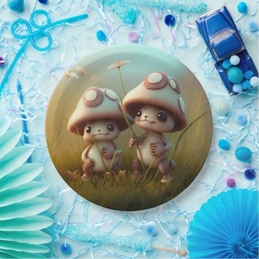 Levendig schattige elven spelen onder paddenstoele papieren bordje (Feest)