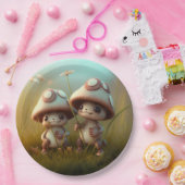 Levendig schattige elven spelen onder paddenstoele papieren bordje (Feest)