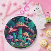 Levendig schattige elven spelen onder paddenstoele papieren bordje (Feest)