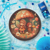 Levendig schattige elven spelen onder paddenstoele papieren bordje (Feest)