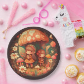 Levendig schattige elven spelen onder paddenstoele papieren bordje (Feest)