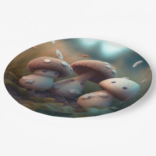 Levendig schattige elven spelen onder paddenstoele papieren bordje (Gekanteld)