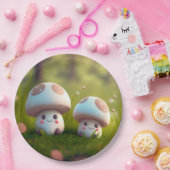 Levendig schattige elven spelen onder paddenstoele papieren bordje (Feest)