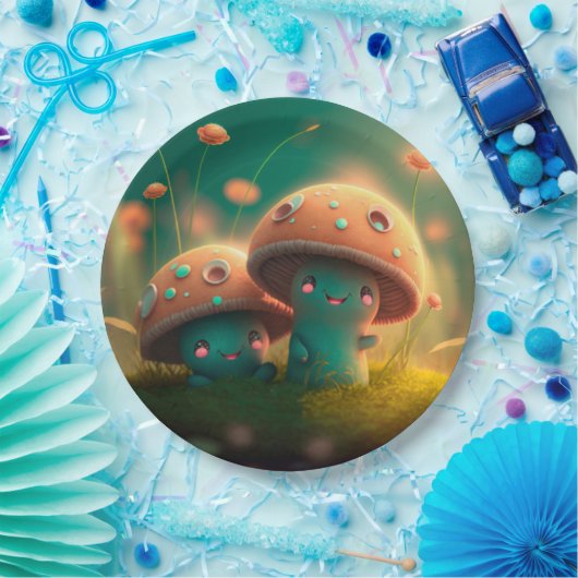 Levendig schattige elven spelen onder paddenstoele papieren bordje (Feest)