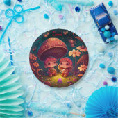 Levendig schattige elven spelen onder paddenstoele papieren bordje (Feest)