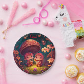 Levendig schattige elven spelen onder paddenstoele papieren bordje (Feest)