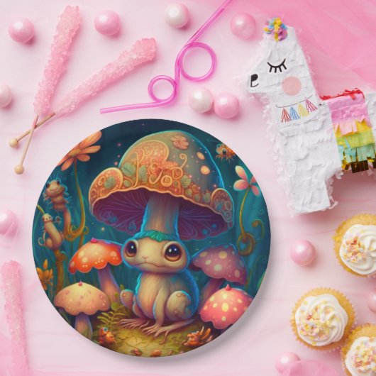 Levendig schattige elven spelen onder paddenstoele papieren bordje (Feest)