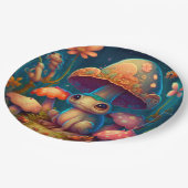 Levendig schattige elven spelen onder paddenstoele papieren bordje (Gekanteld)