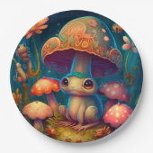 Levendig schattige elven spelen onder paddenstoele papieren bordje (Voorkant)